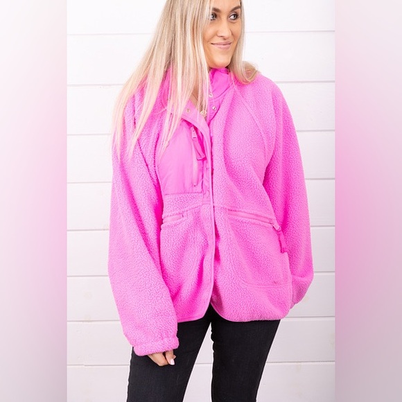 FP Movement Free People Pink Hit The Slopes Fleece Jacket - Picture 9 of 11